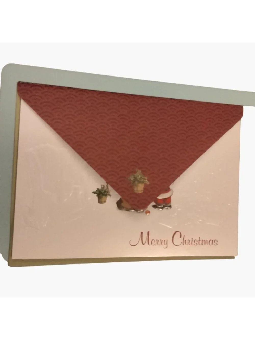 Vintage Merry Christmas Card Santa Filling Stockings  Wishing Peace Joy